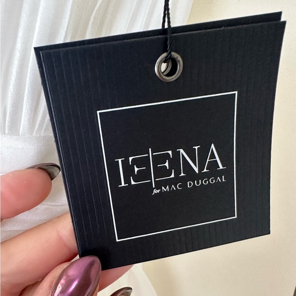 NWT MAC DUGGAL RUFFLE SHOULDER EMPIRE WAIST DEEP V-NECK DRESS - Picture 7 of 8